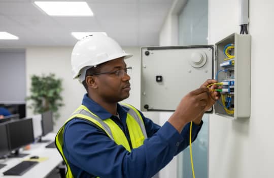 Vox team professionally installing a high-speed business fibre line for fast and reliable connectivity in South Africa